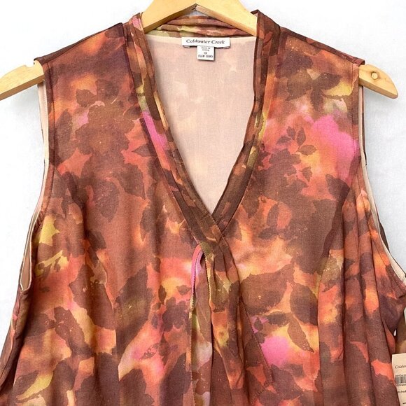 NEW Coldwater Creek Women's Shell Brown Pink Print Sleeveless Top size 1X - Picture 2 of 9